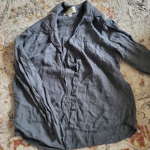 Anthropology Cloth & Stone Linen Button Down Gray Shirt Size M
